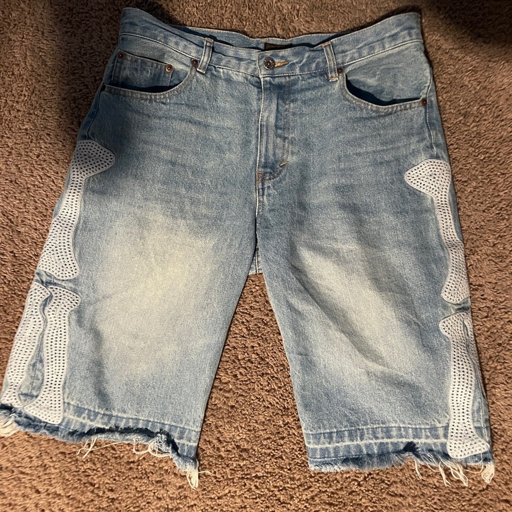 Kapital Light Blue Jean Shorts with White Detailing